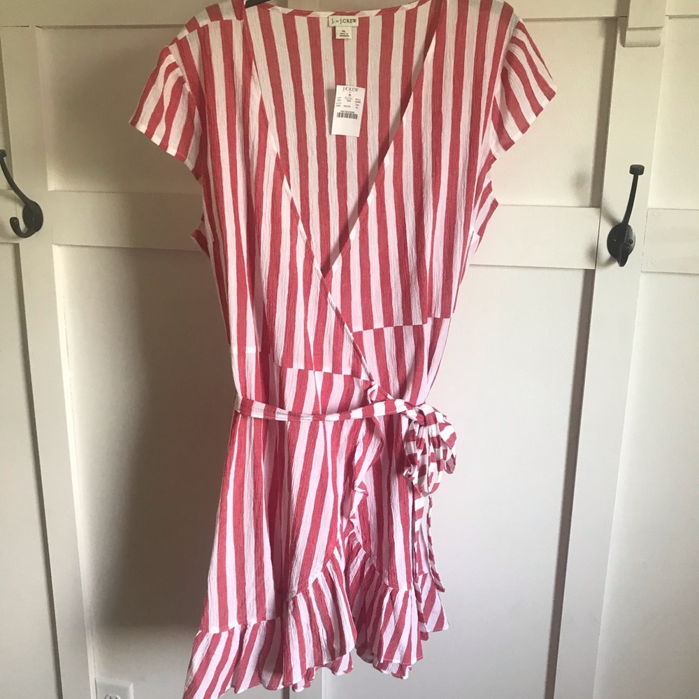 NWT J Crew red striped wrap dress